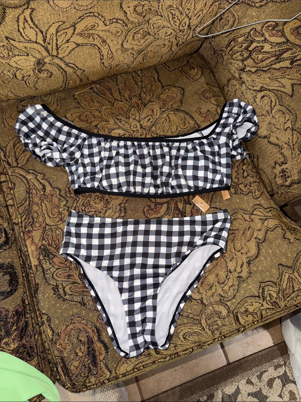 Daniel Cremieux Black & White Gingham Off-Shoulder Bikini